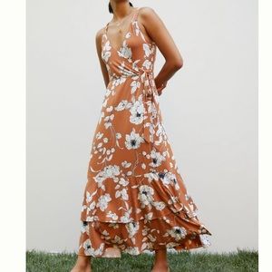 Anthropologie Ruffled MIDI Dress in Brown Motif. EUC